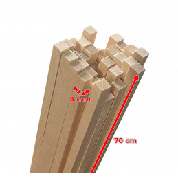 Set von 50 Holzstäben (quadratisch, 8x8 mm, 70 cm lang