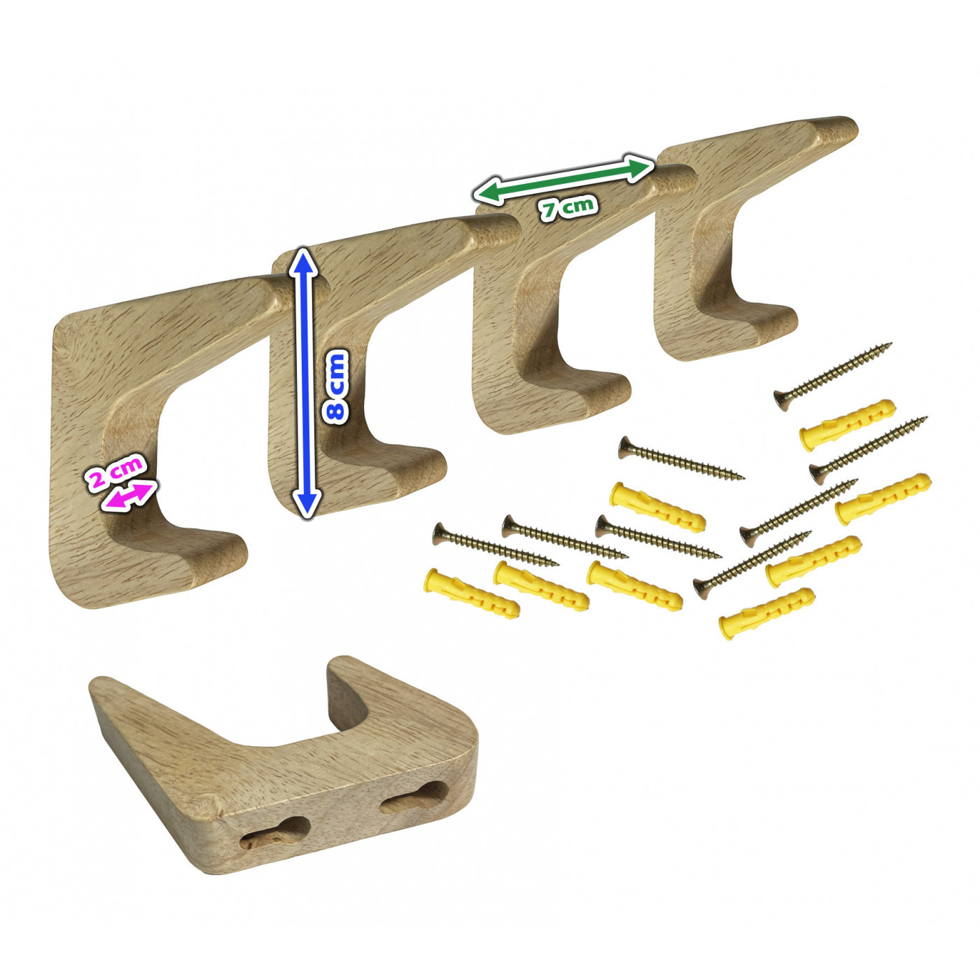 Set of 4 simple wooden coat hooks (oak) - Wood, Tools & Deco