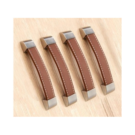 snelweg Wanorde tweeling Set van 4 leren handgrepen (160 mm, bruin, eindstuk metaal) - Wood, Tools &  Deco