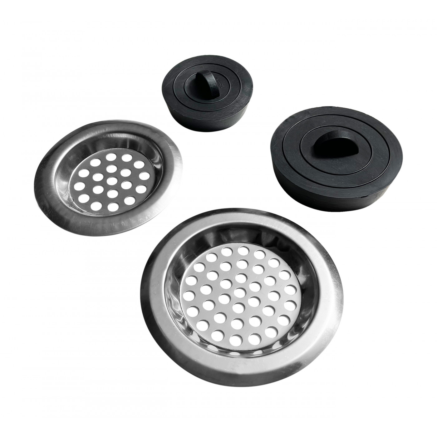 Set of 2 sizes of sink strainers and stoppers