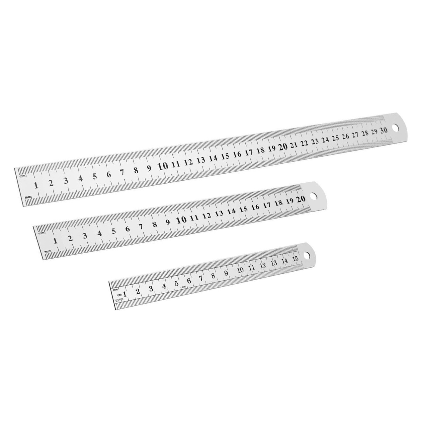 Millimeter and inch Ruler White Plastic 7 inch Length | Esslinger