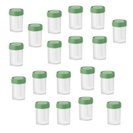 Juego de 30 recipientes para muestras con tapón verde (90 ml