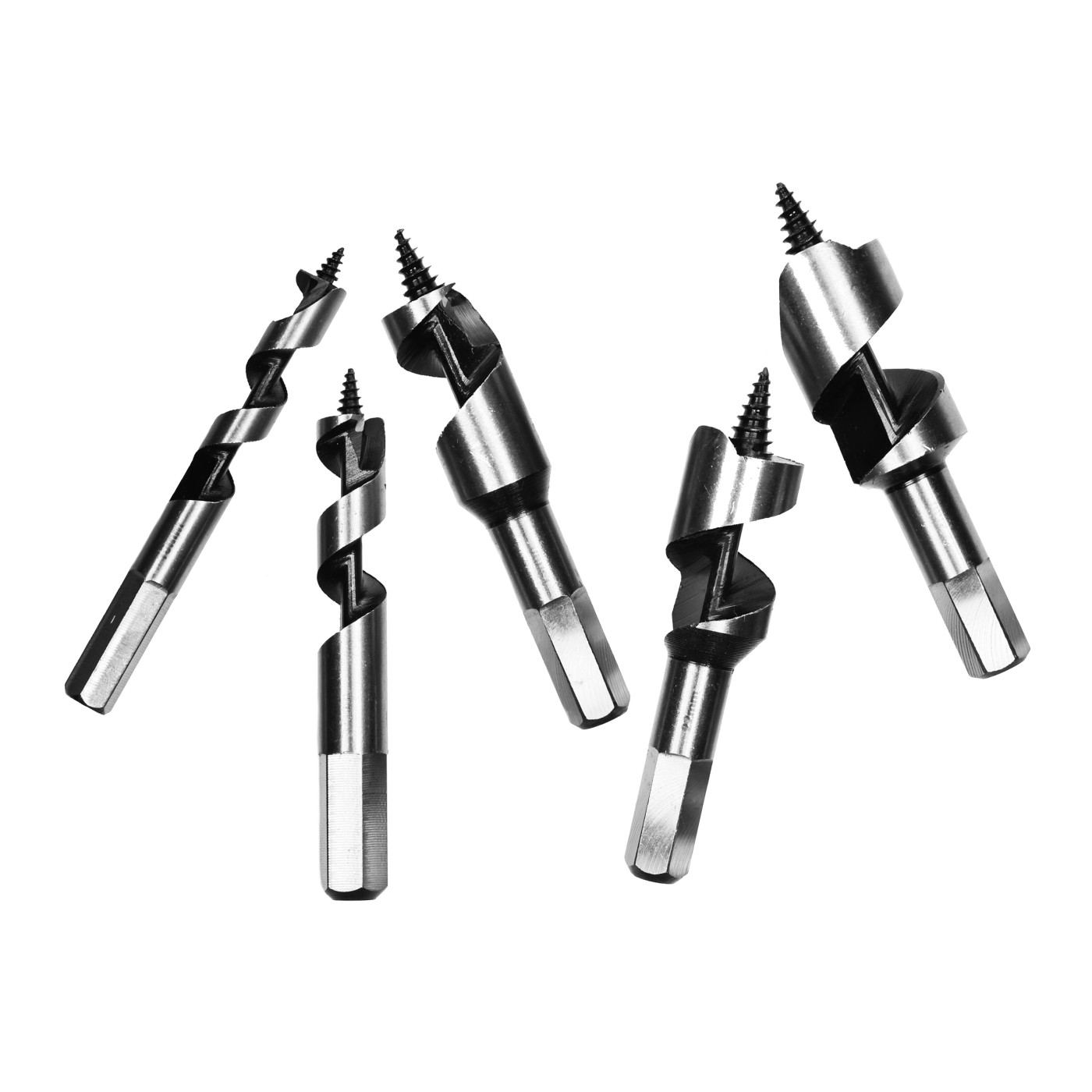 Set of 5 short auger drill bits (10, 13, 19, 22 and 25 mm, 10