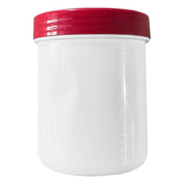 White jar with red lid (35 ml capacity, PP plastic)