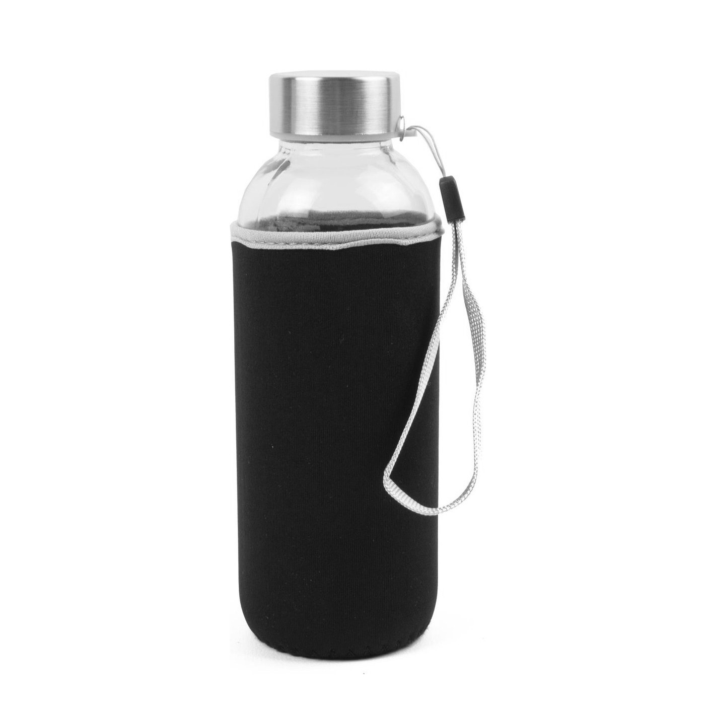 Glass bottle with protective cover (420 ml, 19 cm high, 6 cm