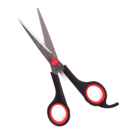 Simple hairdressing scissors (18 cm, red and black)