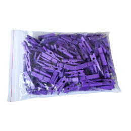 Set of 100 small clothes pins from wood (35 mm, purple)