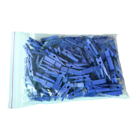 Set of 100 small clothes pins from wood (35 mm, dark blue)