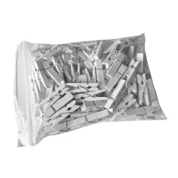 Set of 100 small clothes pins from wood (35 mm, white)