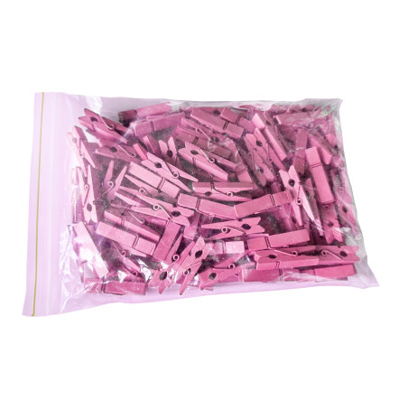 Lot de 100 petites pinces à linge en bois (35 mm, rose)