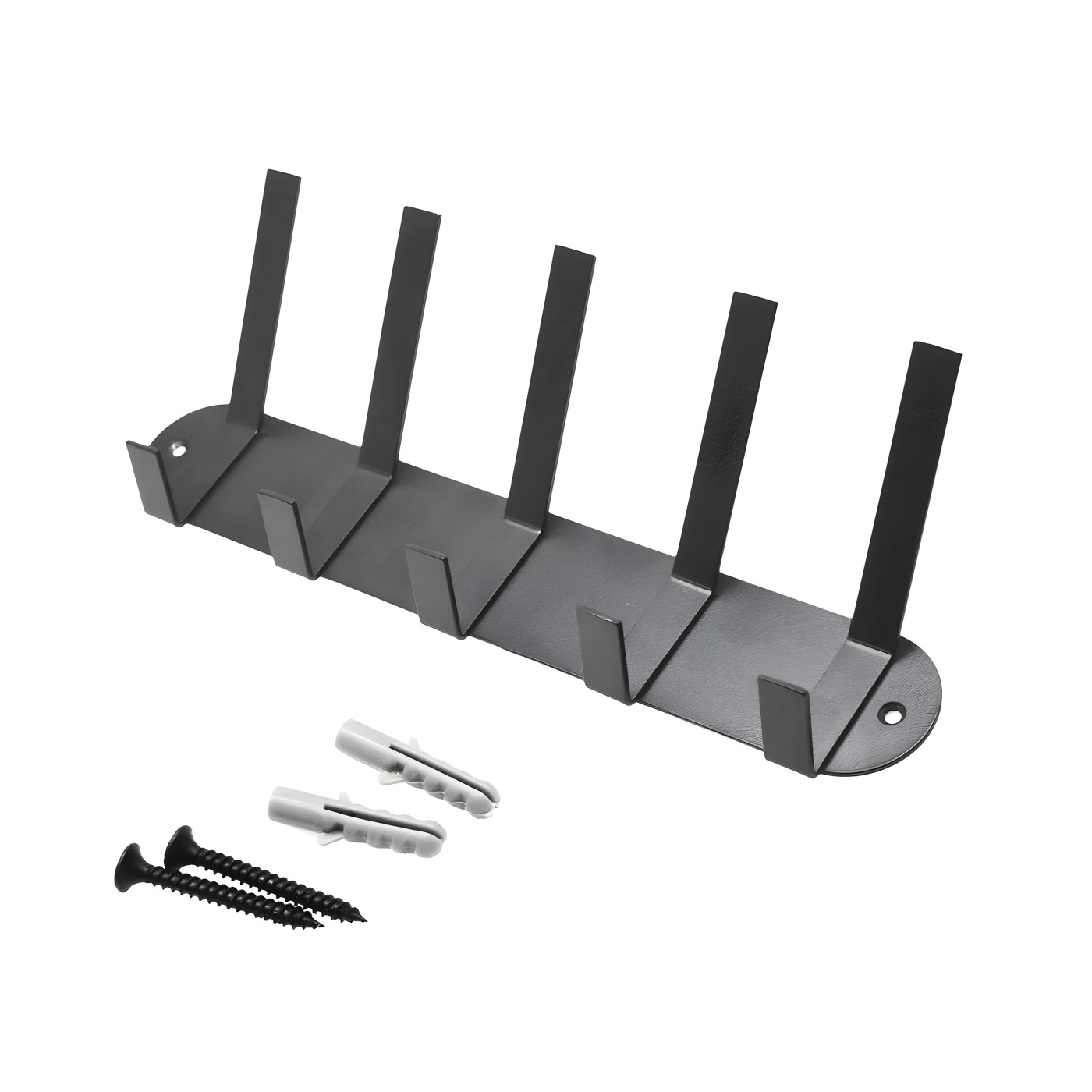 Cabide preto resistente (metal, 5 ganchos, 30 cm de largura)