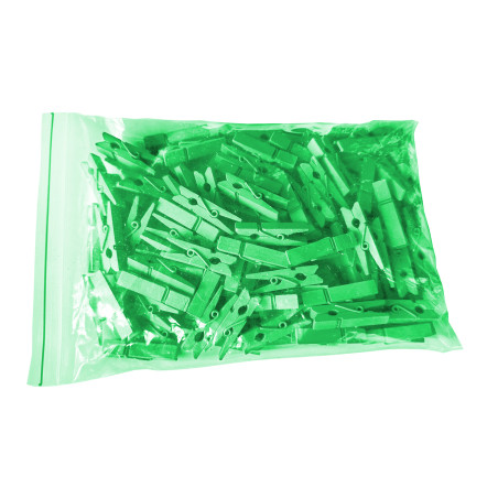 Set of 100 small clothes pins from wood (35 mm, green)