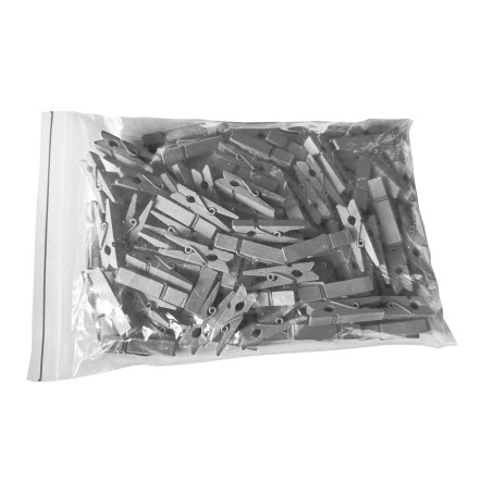 Set of 100 small clothes pins from wood (35 mm, gray)