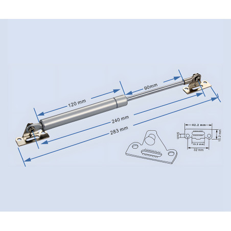 Ressort à gaz en traction universel avec supports (150N/15kg