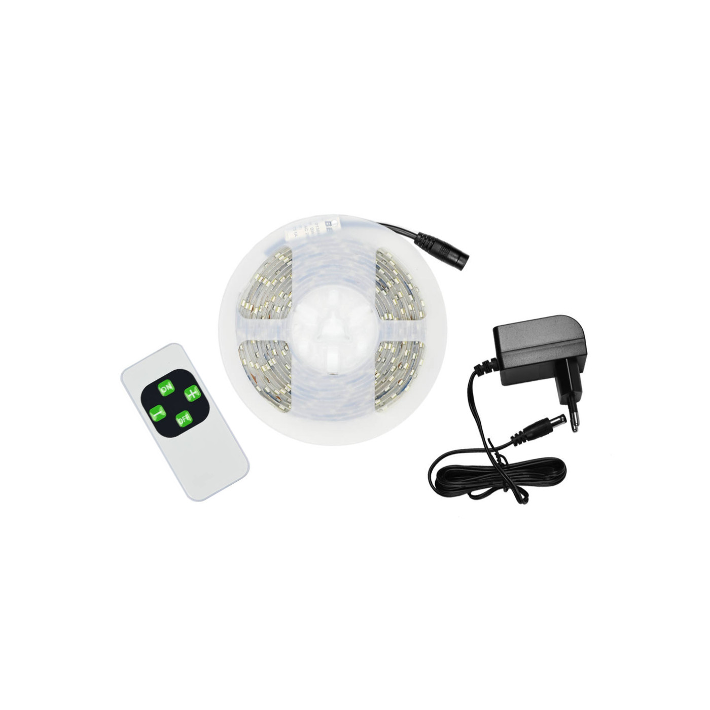 Tira LED flexible (3 metros, luz blanca) con adaptador y mando