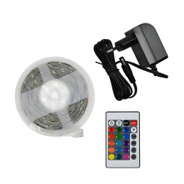 Bande LED flexible (3 mètres, RVB multicolore) avec adaptateur