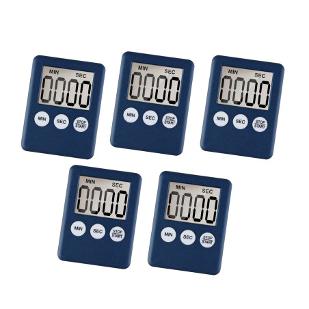 Set van 5 digitale timers, alarmklokken, donkerblauw