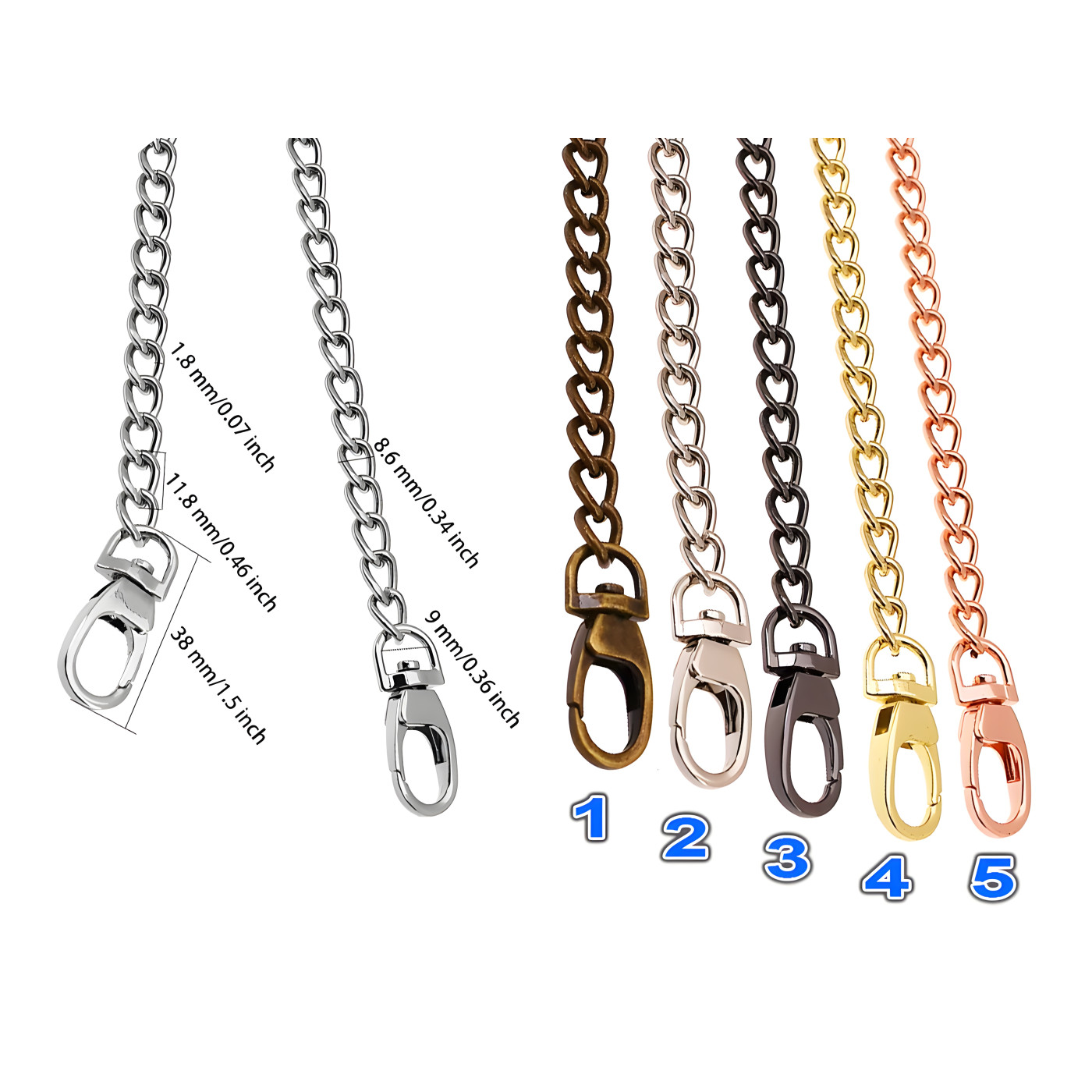 1.10 meter chain with carabiners (rose gold, color 5)