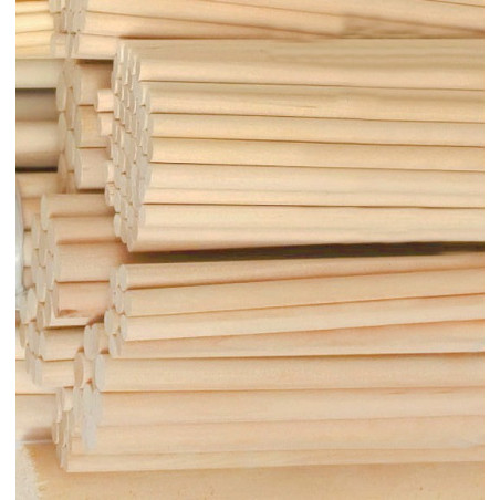 Set of 100 wooden sticks (20 cm length, 9.5 mm dia, birchwood