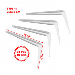 Set van 24 metalen plankendragers (type 4, 25x30 cm, wit)