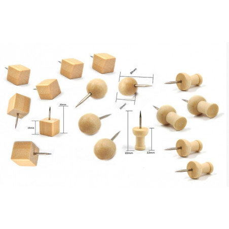Wooden push pins in bag (3 types, 270 pieces) - Wood, Tools & Deco