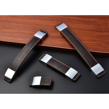 Conjunto de 4 puxadores para móveis de couro, marrom escuro, 69x30 mm -  Wood, Tools & Deco