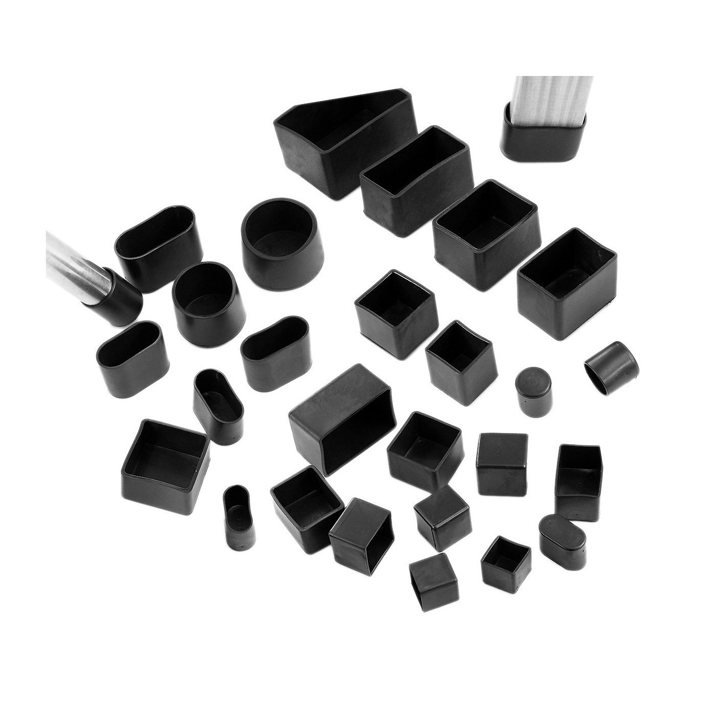 Set of 32 flexible chair leg caps (outside, rectangle, 30x50 mm, black