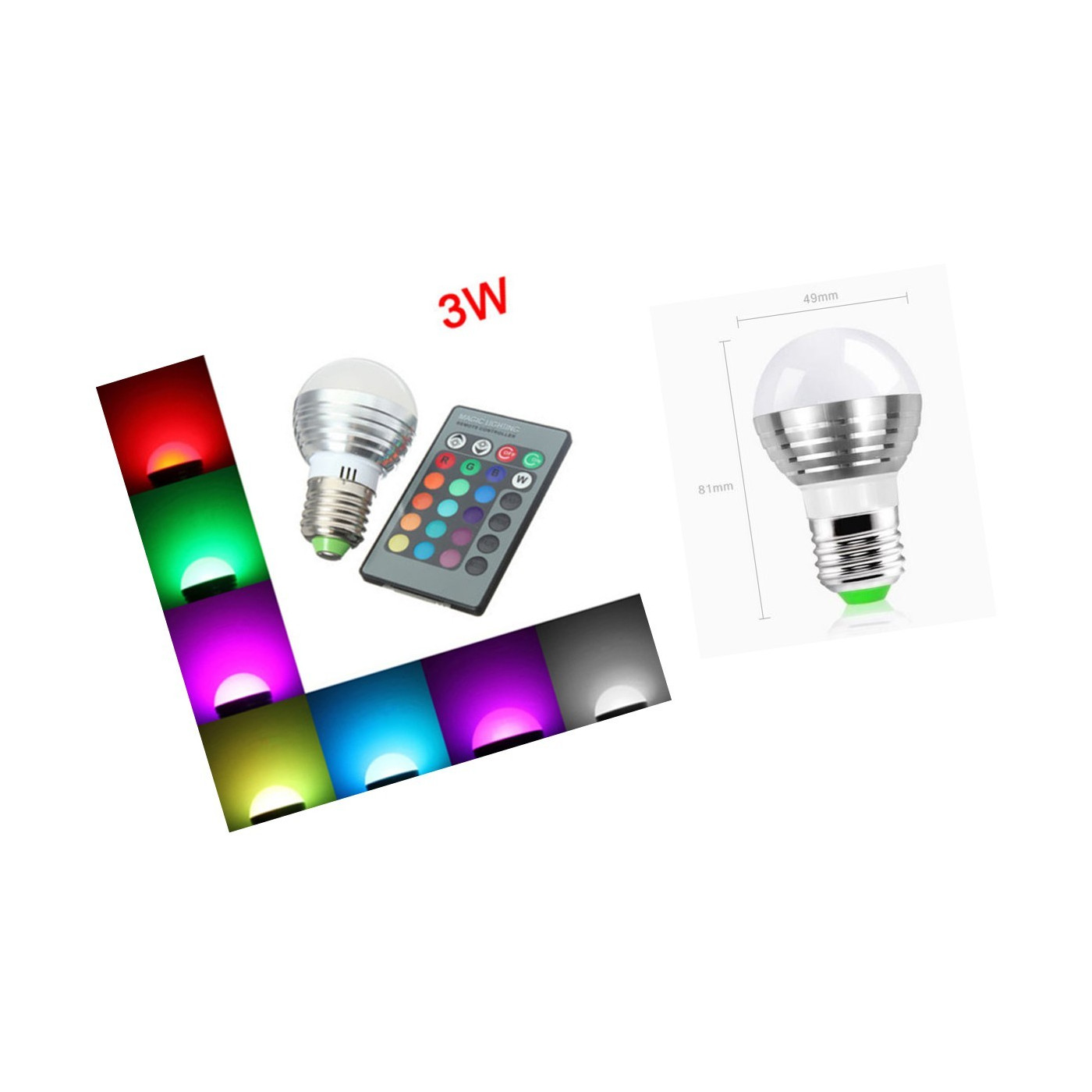 E27 RGB -lys med fjernbetjening, 3W - Wood, Tools & Deco