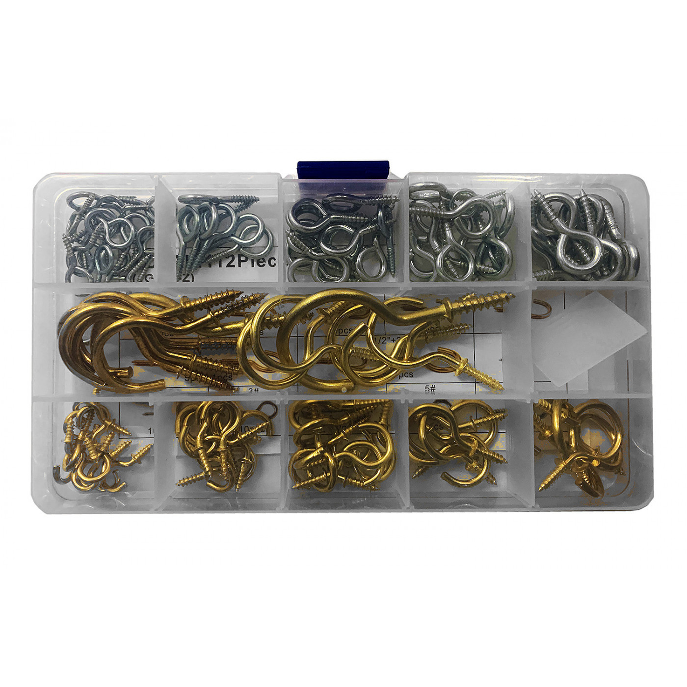Assortment of 112 small screw hooks in box - Wood, Tools & Deco