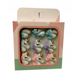 Conjunto de 9 chinchetas lindas en una caja (modelo: unicornio1)