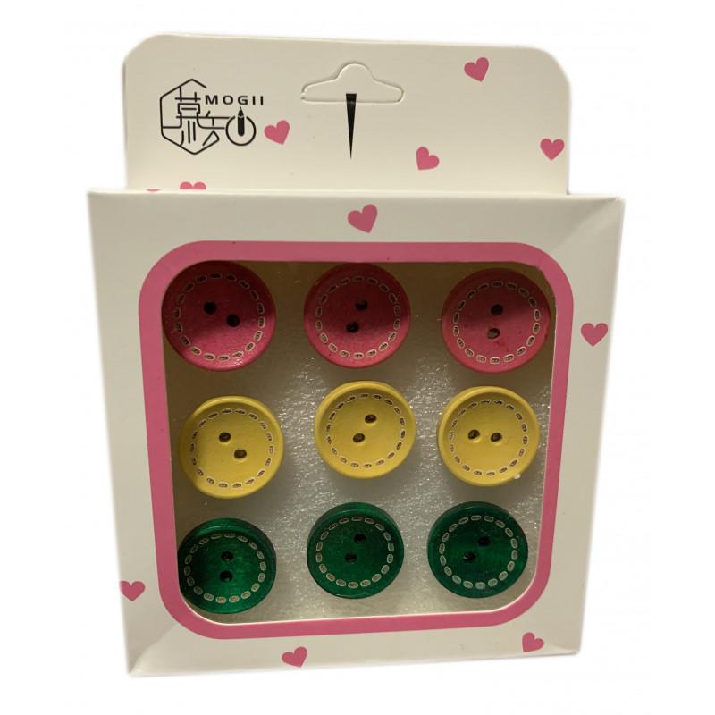 Set of 9 cute thumbtacks in a box (model: buttons pink, yellow