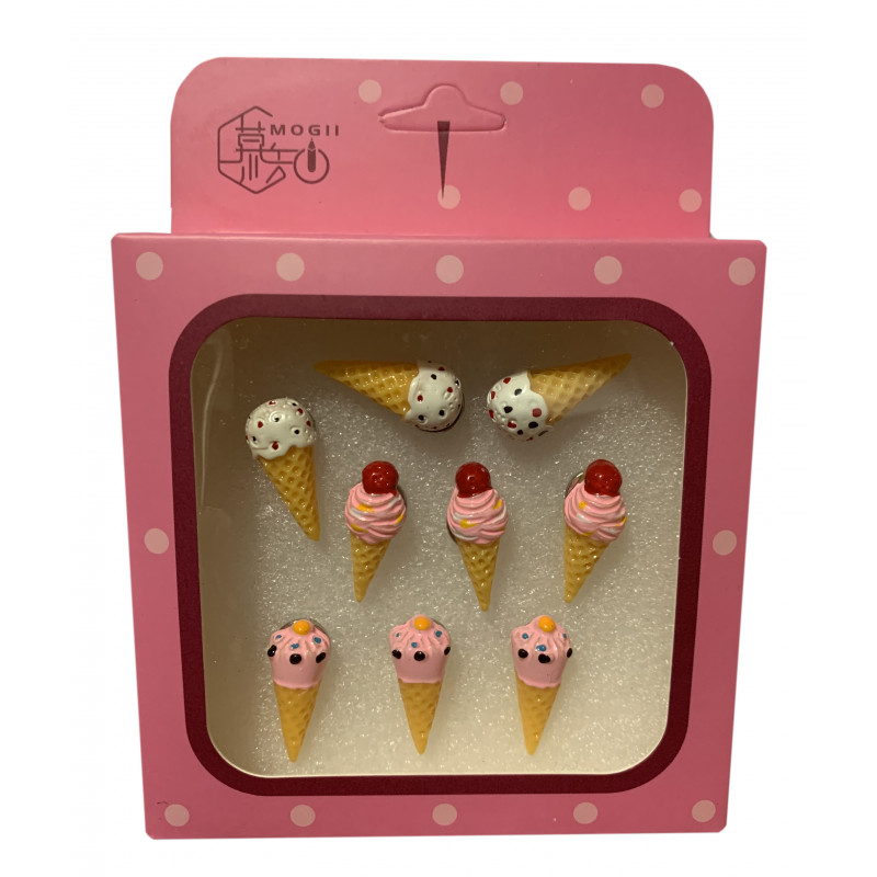 Set of 9 cute thumbtacks in a box (model: ice creams)