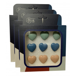 Set of 27 cute thumbtacks in boxes (model: hearts, green, blue