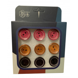 Set of 9 cute thumbtacks in a box (model: buttons, pink, brown