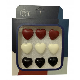 Set of 9 cute thumbtacks in a box (model: hearts, red, white