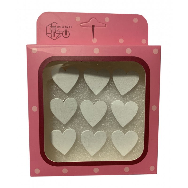 Set of 9 cute thumbtacks in a box (model: hearts, white, simple)