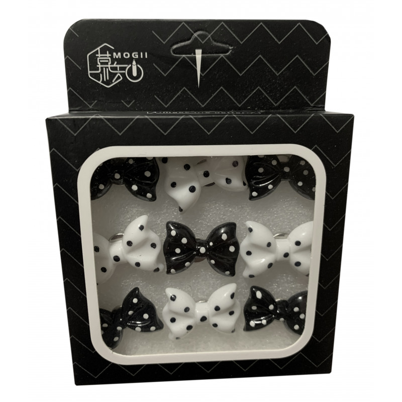 Set of 9 cute thumbtacks in a box (model: bows, black and white)