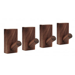 Set of 4 sturdy clothes hooks for jackets and bags (walnut