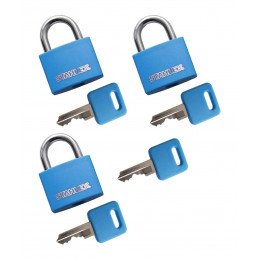 Set van 3 hangsloten (30 mm, blauw, met 4 sleutels)