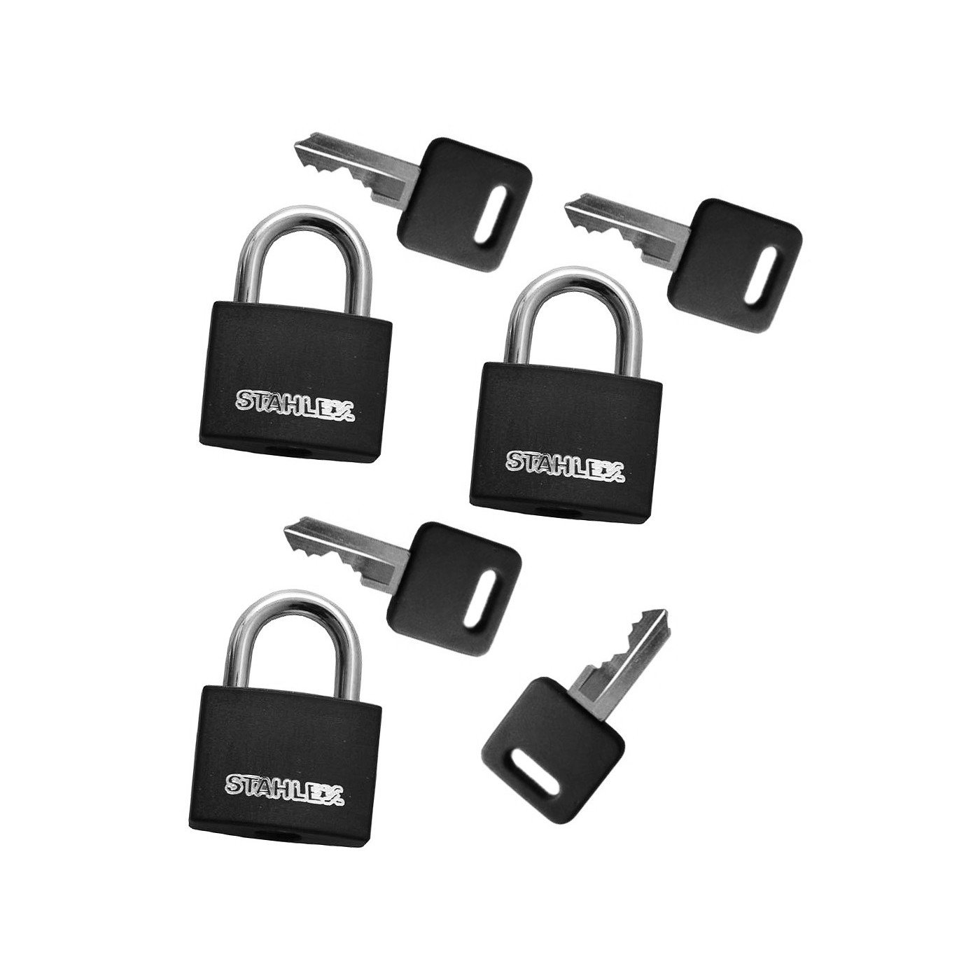 Set of 3 padlocks (30 mm, black, with 4 keys) - Wood, Tools & Deco
