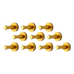 Set of 10 metal clothes hooks, wall brackets, gold