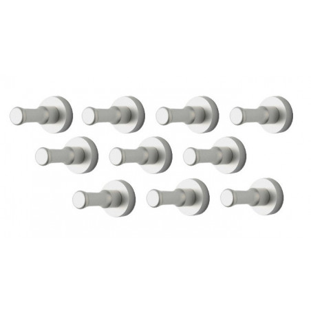 Set of 10 metal clothes hooks, wall brackets, silver