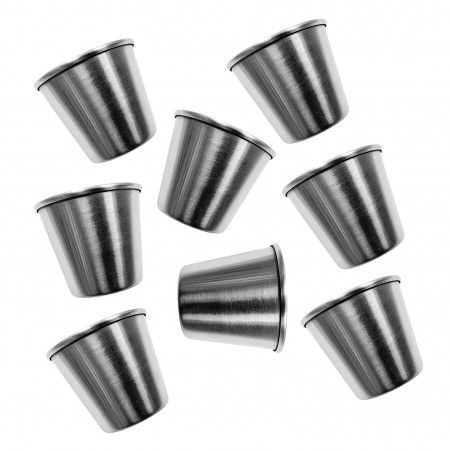 Set of 20 stainless steel cups, 44 ml, with rolled edge - Wood
