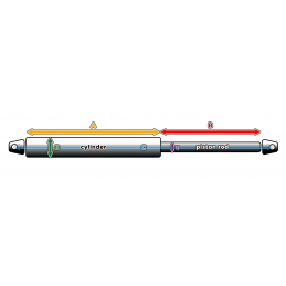 Universal gasfjeder med beslag (60N/6kg, 244 mm, sort)