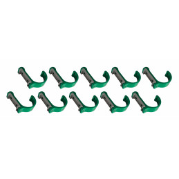 Set of 10 aluminum clothes hooks / coat racks (curved, green)