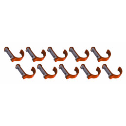 Set of 10 aluminum clothes hooks / coat racks (curved, orange)
