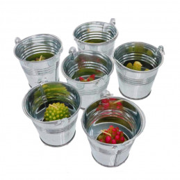 Set of 10 small metal buckets (4.2x5.2x6 cm, silver)