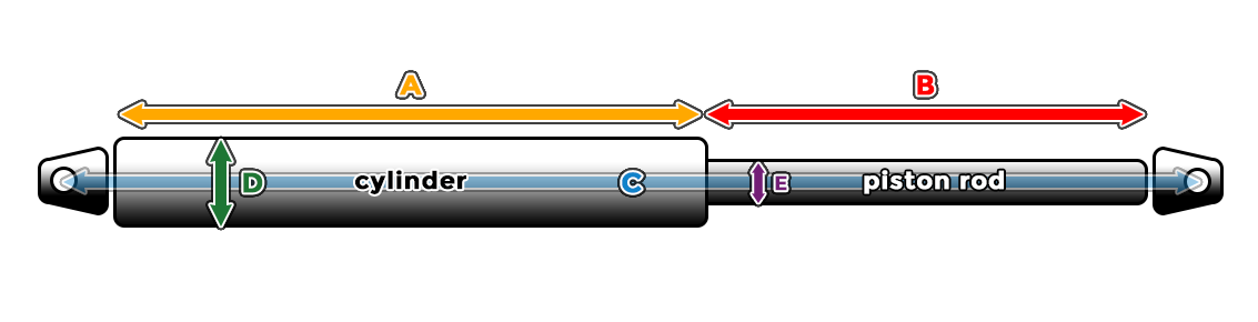 Universal gas spring with brackets (100N/10kg, 244 mm, black